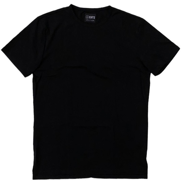 Cuts Clothing Men's Split Hem Crew Neck 4 Way Stretch Tee T-Shirt in Black - Picture 6 of 8
